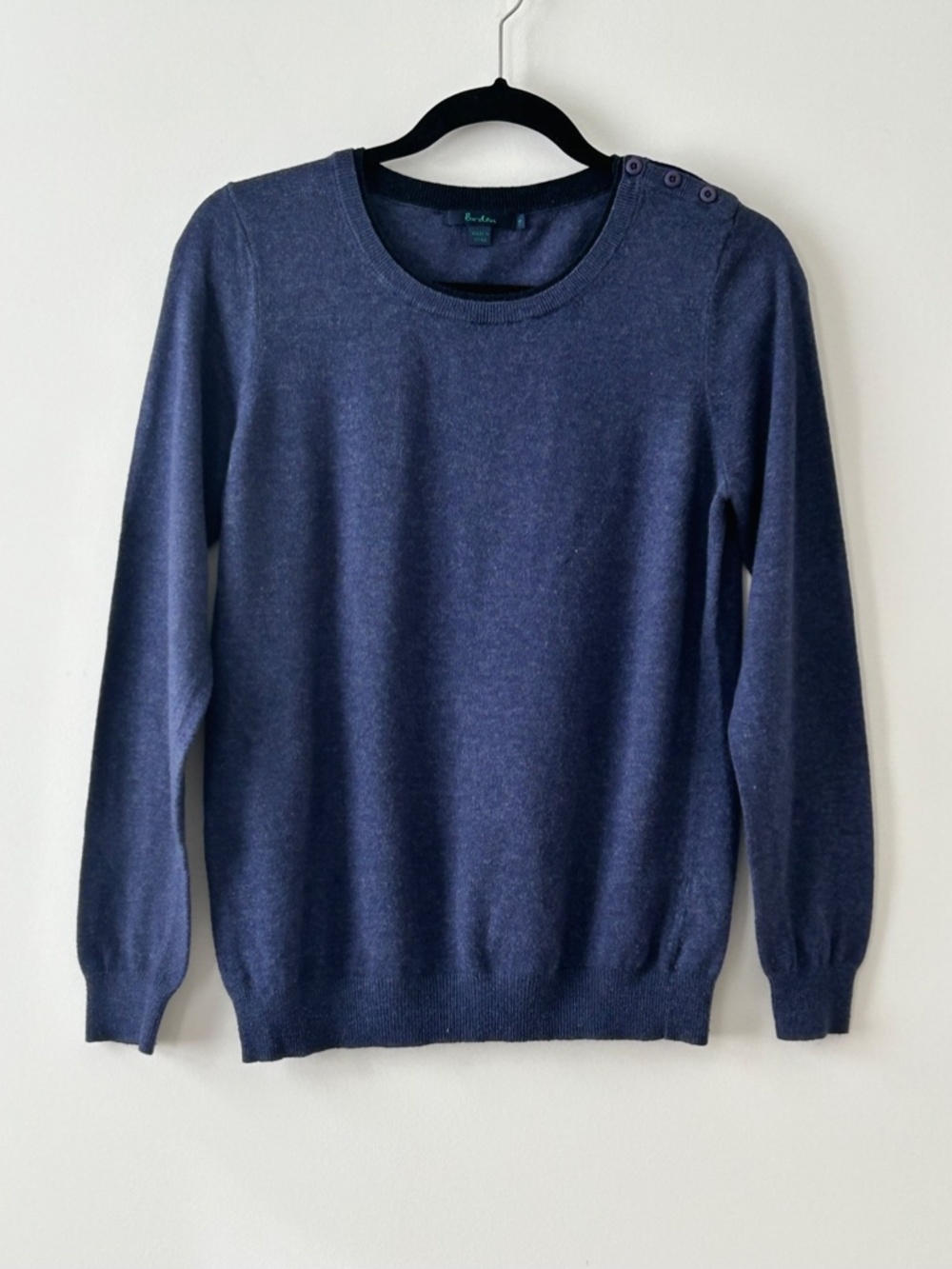 Boden Blue Crewneck Button Shoulder Sweater